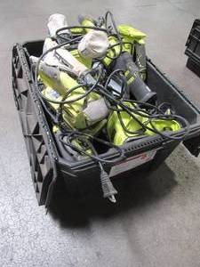 lot 5 image: WHOLESALE MIXED BIN OF MICELLANOUS RYOBI TOOLS - NAILERS, SANDERS, AND MORE
