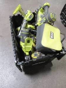 lot 6 image: WHOLESALE MIXED BIN OF MICELLANOUS RYOBI TOOLS - NAILERS, SANDERS, AND MORE