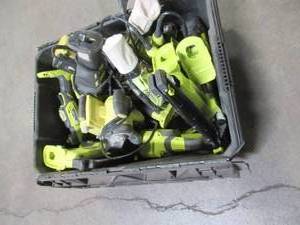 lot 7 image: WHOLESALE MIXED BIN OF MICELLANOUS RYOBI TOOLS - NAILERS, SANDERS, AND MORE