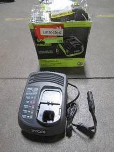 lot 13 image: Ryobi 18-Volt ONE In-Vehicle Dual Chemistry Charger for use with 12V DC outlet P131. Untested.