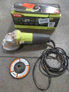 lot 30 image: RYOBI 5.5-Amp Angle Grinder, AG4031G - Used. - Missing Wrench and Handle