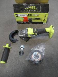 lot 35 image: Ryobi ONE HP 18V Brushless Cordless 4-12 in. Angle Grinder (Tool Only), PBLAG01B - Used. missing wrench.