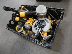 lot 48 image: WHOLESALE MIXED BIN OF MICELLANOUS DEWALT TOOLS - NAILERS, SAWS, DRILLS, AND MORE