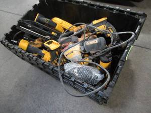 lot 49 image: WHOLESALE MIXED BIN OF MICELLANOUS DEWALT TOOLS - NAILERS, SAWS, DRILLS, AND MORE