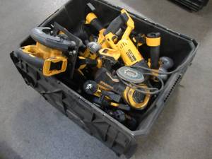 lot 50 image: WHOLESALE MIXED BIN OF MICELLANOUS DEWALT TOOLS - NAILERS, SAWS, DRILLS, AND MORE