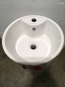 lot 7 image: Monaco Circular Basin Pedestal Sink in Glossy White by Swiss Madison Customer Returns See Pictures