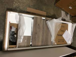 lot 24 image: 58 in. Grey Wash Wood and Glass Windowpane TV Stand Fits TVs up to 65 in. with Electric Fireplace by Welwick Designs Customer Returns See Pictures