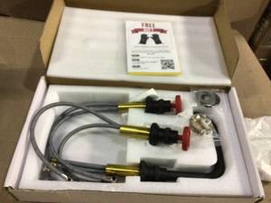 lot 11 image: 8 in. Widespread 2-Handle High-Arc Bathroom Faucet in Matte Black with Matte Red Handle Customer Return See Pictures