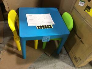 lot 24 image: Humble Crew Kids Plastic Table and 2 Chairs Set, AquaGreen&ampYellow Customer Return See Pictures