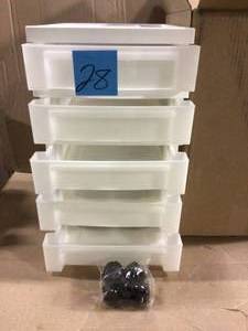 lot 28 image: 14.25 in. L x 12.05 in. W x 22.25 in. H 5-Drawer Storage Cart with Organizer Top in White and Pearl Customer Return See Pictures