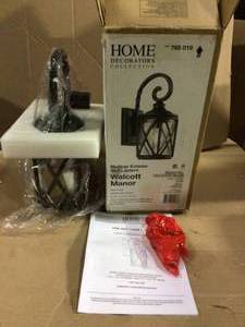 lot 34 image: 1-Light Black 14.5 in. Outdoor Wall Lantern Sconce with Seeded Glass Customer Return See Pictures