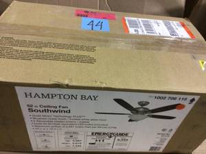 lot 44 image: Southwind 52 in. LED Indoor Brushed Nickel Ceiling Fan with Light Kit and Remote Control Customer Return See Pictures