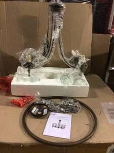 lot 49 image: Grace 5-Light Rubbed-Bronze Chandelier with Seeded Glass Shades Customer Return See Pictures