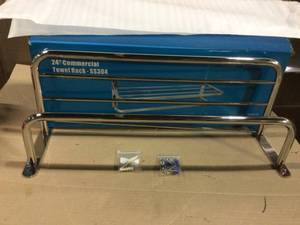 lot 58 image: Hotel Grade 24 in. Wall Mounted Towel Rack in Polished Chrome by MODONA Customer Return See Pictures