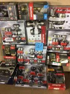 lot 75 image: BIG MIX LOT OF KIWKSET & DEFIANT Satin Nickel  & BRASS LOCK DOOR KNOB ENTRY Customer Return See Pictures