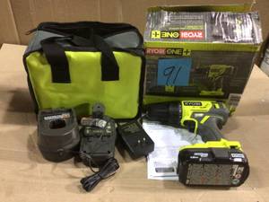 lot 91 image: 18-Volt ONE Lithium-Ion Cordless 12 in. DrillDriver Kit with (2) 1.5 Ah Batteries, Charger, and Bag by RYOBI Customer Return See Pictures
