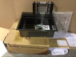 lot 98 image: All-in-One Matte Black Finished Stainless Steel 25 in. x 22 in. Undermount Kitchen Sink with Pull-down Faucet Customer Return See Pictures