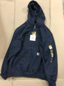 Mens Large New Navy CottonPolyester Rain Defender Rockland Quilt-Lined Full-Zip Hooded Sweatshirt by Carhartt Customer Returns See Pictures