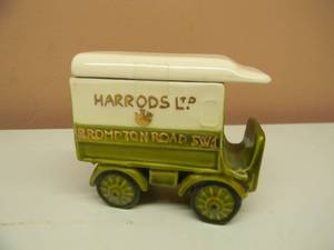 lot 14 image: VINTAGE HARRODS LTD WALKER ELECTRIC VAN CANDY  SNACK JAR - SMALL APPROX 5 LONG 4 TALL - VERY COOL PIECE - SEE PICTURES