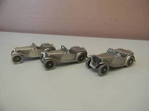 lot 35 image: SET OF 3 DANBURY MINT 1948 MGTC 143 SCALE PEWTER CARS - LIKE NEW - GREAT SET - SEE PICTURES