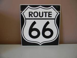 lot 60 image: VINTAGE PORCELAIN ROUTE 66 SIGN - NICE - COOL PIECE - APPROX 11 BY 12 - SEE PICTURES