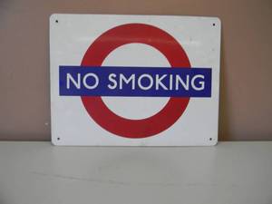 lot 63 image: VINTAGE PORCELAIN GAS STATION NO SMOKING SIGN - MADE IN BRITAIN - RARE - APPROX 15 BY 12 - SEE PICTURES