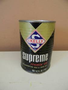 lot 79 image: VINTAGE SKELLY SUPREME MOTOR OIL ONE QUART CAN - METAL - RARE - FULL - VERY COOL - SEE PICTURES