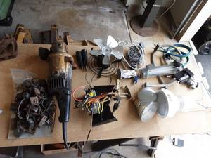 Lot Of Misc. Electrical & Medical Tools, Grinder (Broken Handle), Electric Motors, Brushes, Heater Parts & More