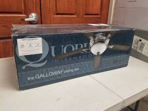 52 Ceiling Fan Quorum International The Galloway Old WorldAntique Flemish with 5 Old WorldPecan blades and  glass (new in box)