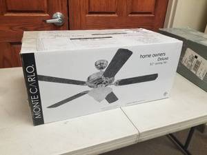 52 Ceiling Fan Monte Carlo Home Owners Deluxe Bronze Romain with 5 blades and  glass (new in box)
