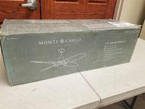 54 Ceiling Fan Monte Carlo Butterfly Rubberized White with 4 Rubberized White blades and  glass (new in box)