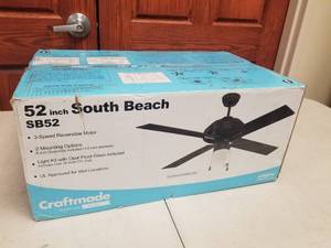 52 Ceiling Fan Craftmade South Beach with 4 blades and Opal Frost glass (new in box)