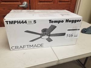 44 Ceiling Fan Craftmade Tempo Hugger with 5 blades and  glass (new in box)
