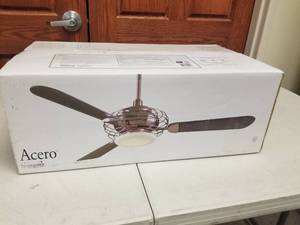 52 Ceiling Fan MinkaAire Acero Brushed SteelBrushed Nickel with 5 Silver blades and Opal Frost glass (new in box)