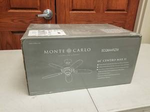 44 Ceiling Fan Monte Carlo Centro Max II Brushed Steel with 5 SilverAmerican Walnut Dual blades (new in box)