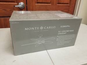 52 Ceiling Fan Monte Carlo Centro Max Uplight Polished Nickel with 5 SilverAmerican Walnut Dual blades (new in box)