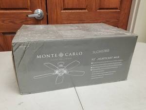 52 Ceiling Fan Monte Carlo Lightcast Max Brushed Steel with 5 SilverAmerican Walnut Dual blades (new in box)