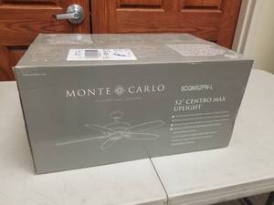 52 Ceiling Fan Monte Carlo Centro Max Uplight Polished Nickel with 5 SilverAmerican Walnut Dual blades (new in box)
