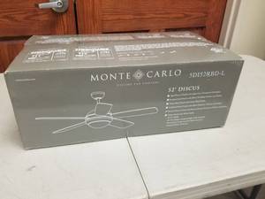 52 Ceiling Fan Monte Carlo Discus Roman Bronze with 5 Roman BronzeAmerican Walnut Dual blades (new in box)
