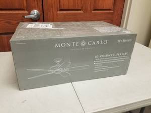 60 Ceiling Fan Monte Carlo Colony Super Max Brushed Steel with 5 SilverAmerican Walnut Dual blades (new in box)