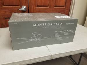 60 Ceiling Fan Monte Carlo Colony Super Max Brushed Steel with 5 SilverAmerican Walnut Dual blades (new in box)