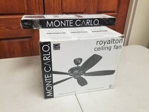 54 Ceiling Fan Monte Carlo Royalton Roman Bronze with 5 Colonial Cherry blades (new in box)