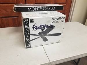 54 Ceiling Fan Monte Carlo Royalton Roman Bronze with 5 Colonial Cherry blades (new in box)