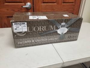 52 Ceiling Fan Quorum International the Capri III Studio White with 5 Studio White blades (new in box)