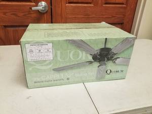 52 Ceiling Fan Quorum International the Capri I Antique White with 5 Antique White blades (new in box)