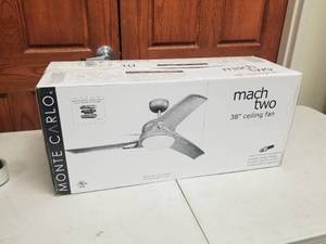 38 Ceiling Fan Monte Carlo Mach Two Titanium with 3 blades and  glass (new in box)
