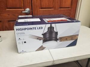 54 Ceiling Fan Emerson Highpointe LED Graphite with 3 blades and  glass (new in box)