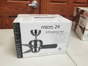 24 Ceiling Fan Monte Carlo Micro 24 Brushed Steel with 3 blades (new in box)