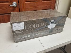 52 Ceiling Fan Quorum International the Capri III Oil Bronze with 5 Oiled BronzeWalnut blades (new in box)