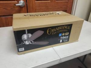 60 Ceiling Fan Casablanca Tribeca Brushed Nickel with 3 Burnt Walnut blades (new in box)